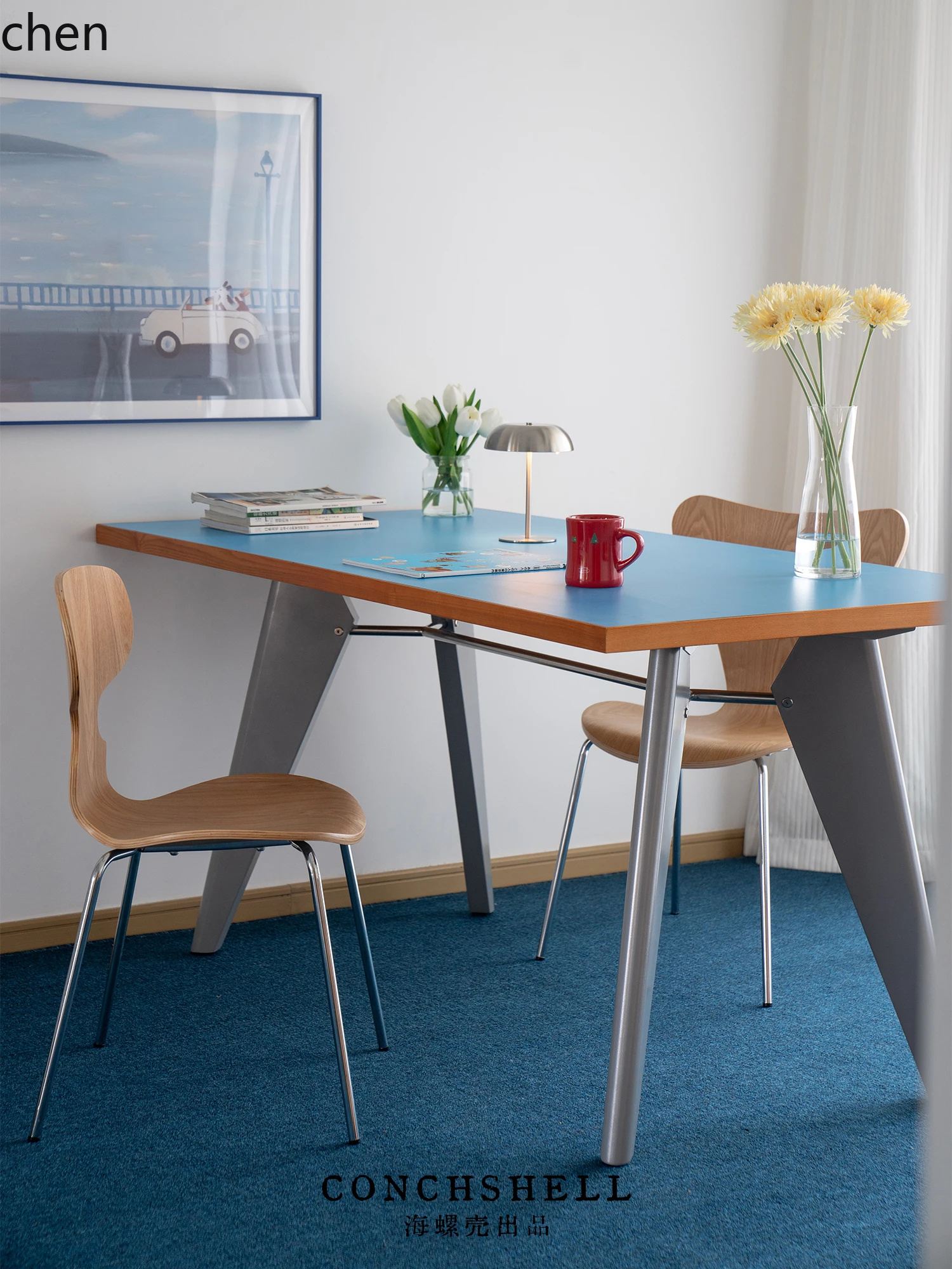 

HTT dining table, Bauhaus stainless steel small apartment retro square dining table