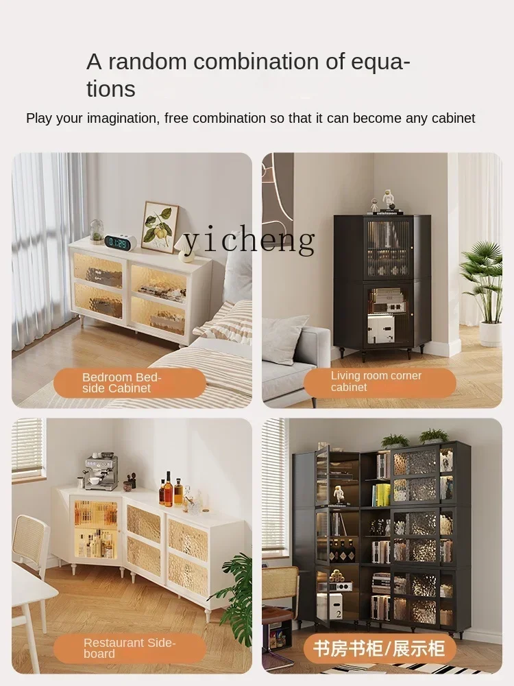 ZZZTQH solid wood corner bookcase with glass cabinet door floor-to-ceiling living room and whole wall combination bookcase