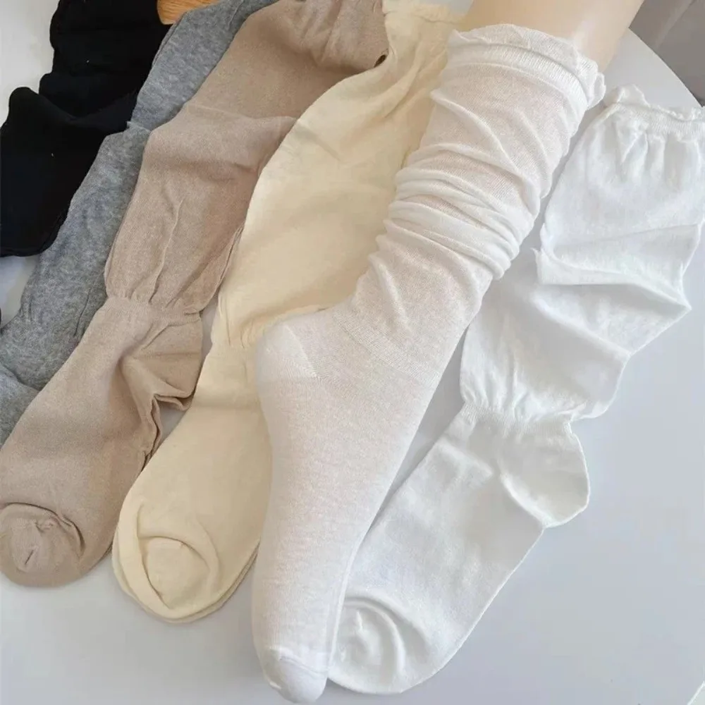 1 Pair Sweet Solid Color Thigh High Stockings Loose Breathable Ballet Hosiery Bubble Toe Design Thin Lolita Socks for Women