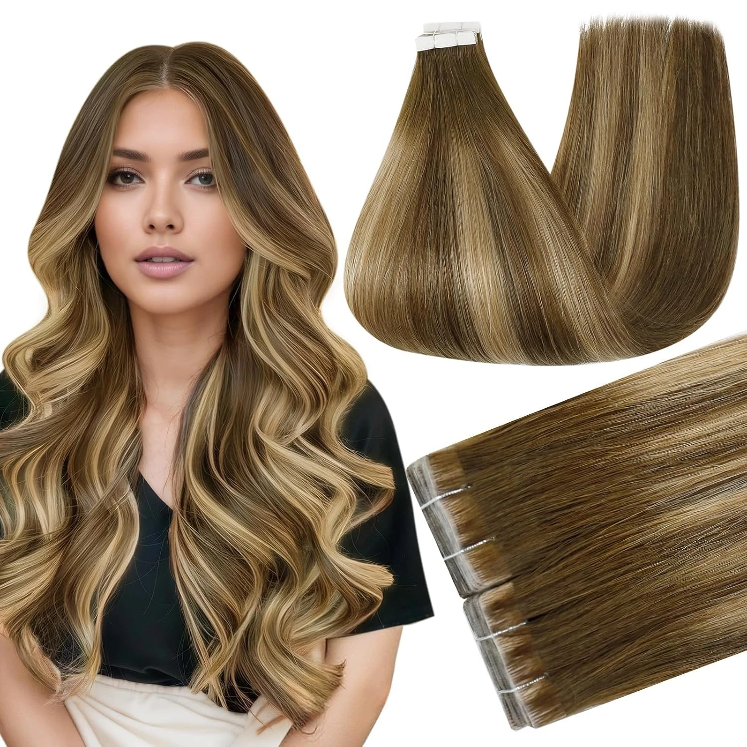 [NEW] Full Shine Invisible Tape in Hair Extensions 100% Remy Hair Straight Double Sided Natural Injection Tape Ins for Women