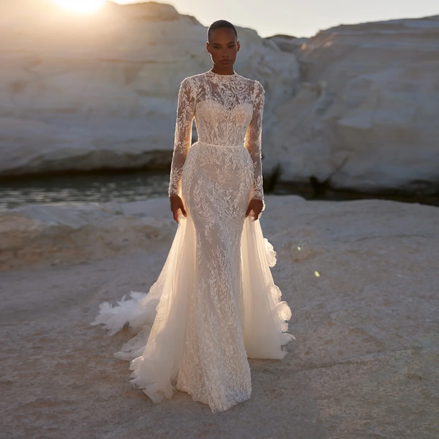 

Sharon Said 2025 High Quality Mermaid Corset Off White Lace Wedding Dress With Detachable Overskirt Bride Gowns SW216 Customized