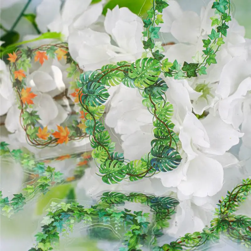 1pack/20pcs Fresh Hand‑Painted Leaf and Branch Decor Stickers, Greenery Border Scene‑Building Material