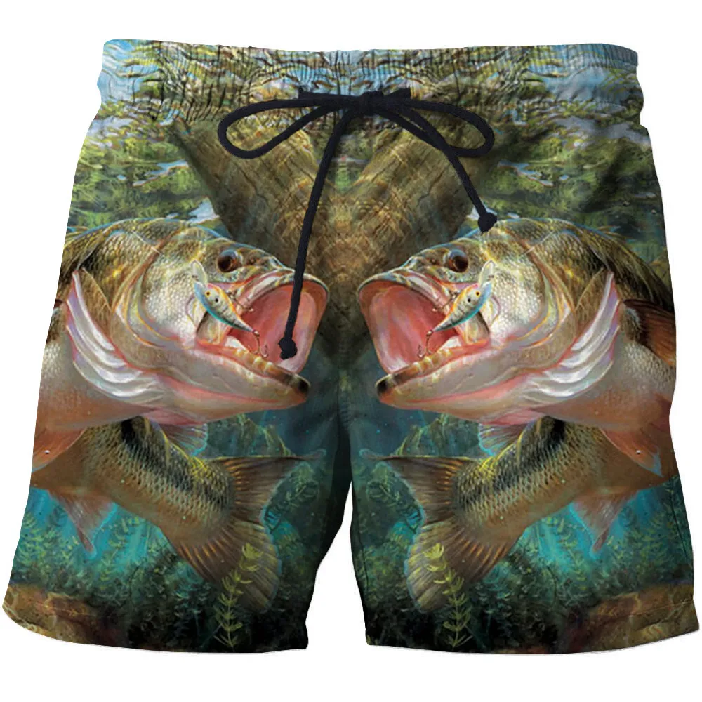 2023 New Men\'s 3D Printed Beach Style Shorts Fishing Summer Men\'s Universal Animal Fish Loose All-match High Waist Sports Shorts