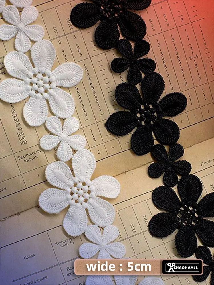 1 Yard 5/11cm di larghezza bianco nero cotone ricamo tessuto a rete fiore per abito da sposa partito frangia Patch pizzo accessori per il cucito