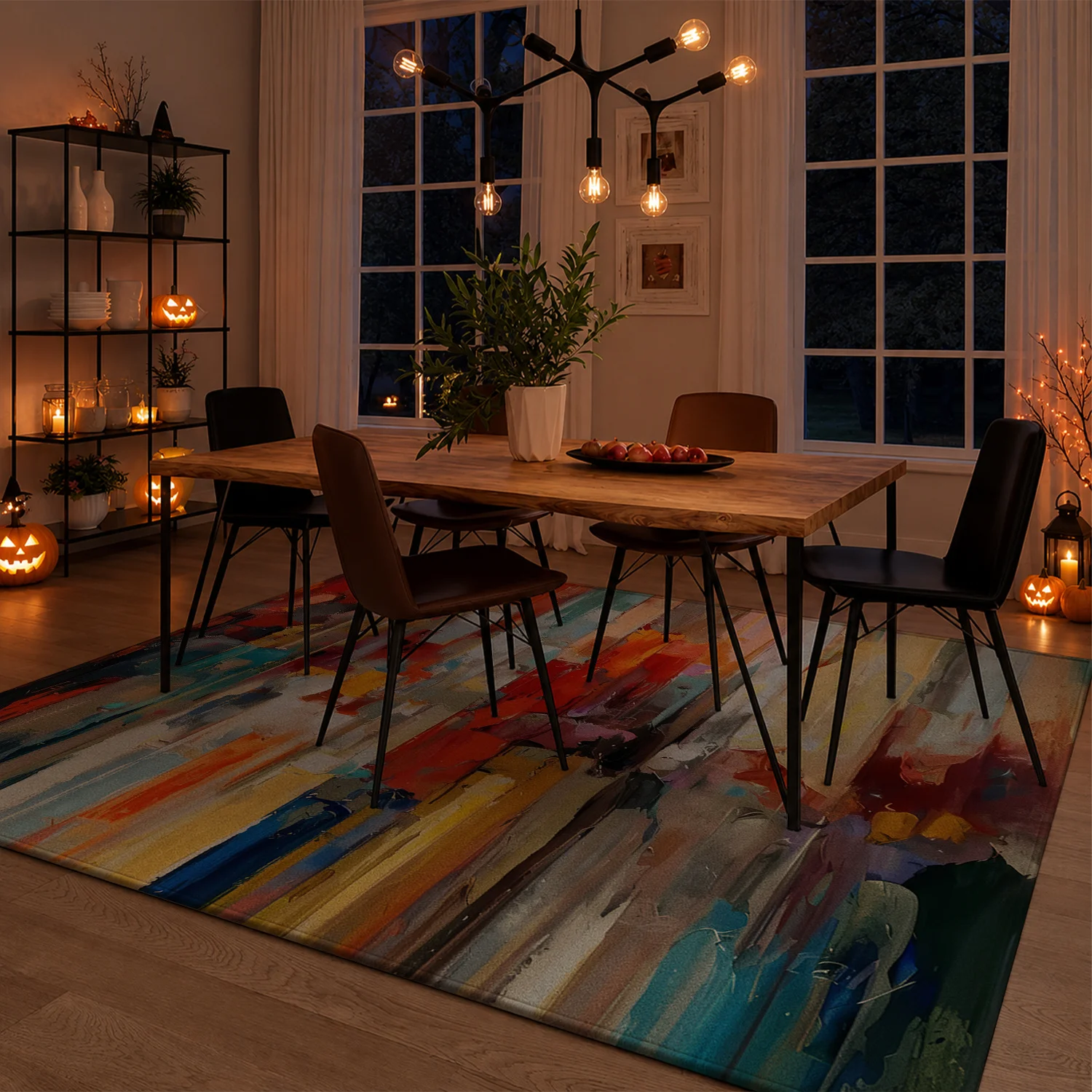 Large Indoor Area Rug, Soft Velvet Low Pile Non-slip Dotted Backing, Machine Washable Abstract Colorful Modern Art Pattern Rug for Living Room Bedroom Entryway Decor
