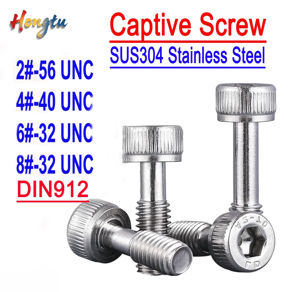 

Hongtu DIN912 Anti-Loosening Captive Screws - 2# 4# 6# 8# UNC Thread, SUS304 Steel Hex Socket Cap Head