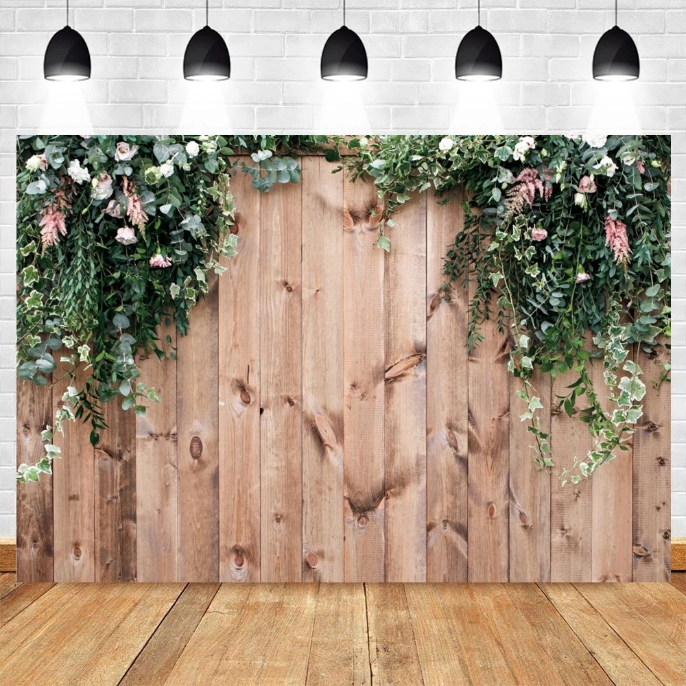 Wooden Board Flower Photography Backdrop Wood Brick Wall Wedding Bridal Shower Baby Birthday Party Decor Background Photo Studio