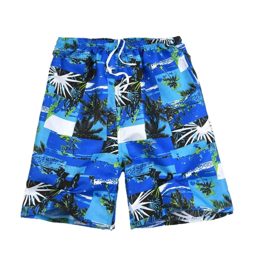 Elastic Waist Drawstring Pockets Men Shorts Coconut Tree Print Hawaii Shorts for Holiday