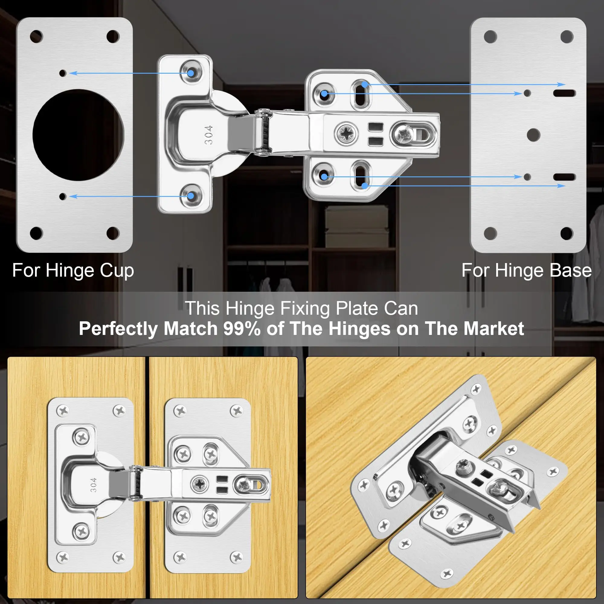 2/4/8pcs Stainless Steel Hinge Repair Plate For Cabinet Furniture Hinges Mounting Tool Kitchen Cupboard Door Fixing Plate