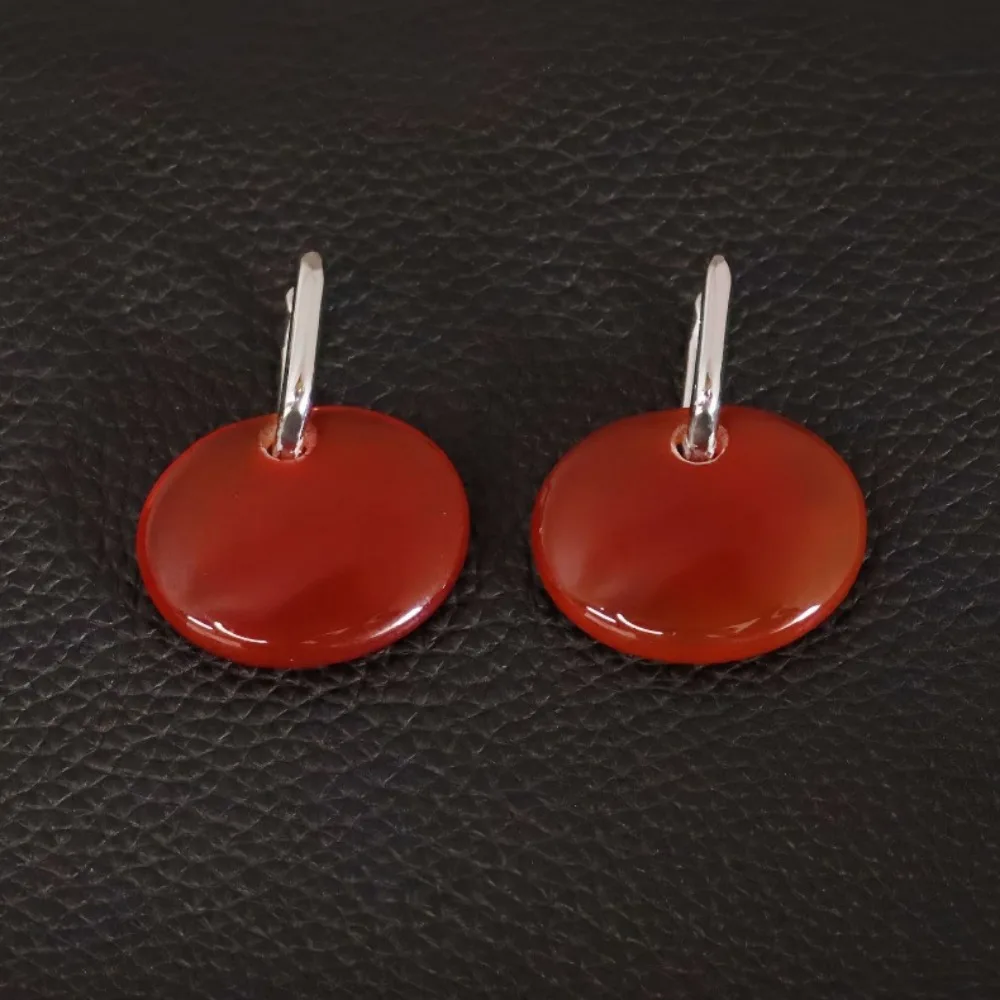 Natural Red Agate Flat Round Disc Earrings, Fashion Festival Atmosphere, Simple Niche Design, Light Luxury and Versatile Women's