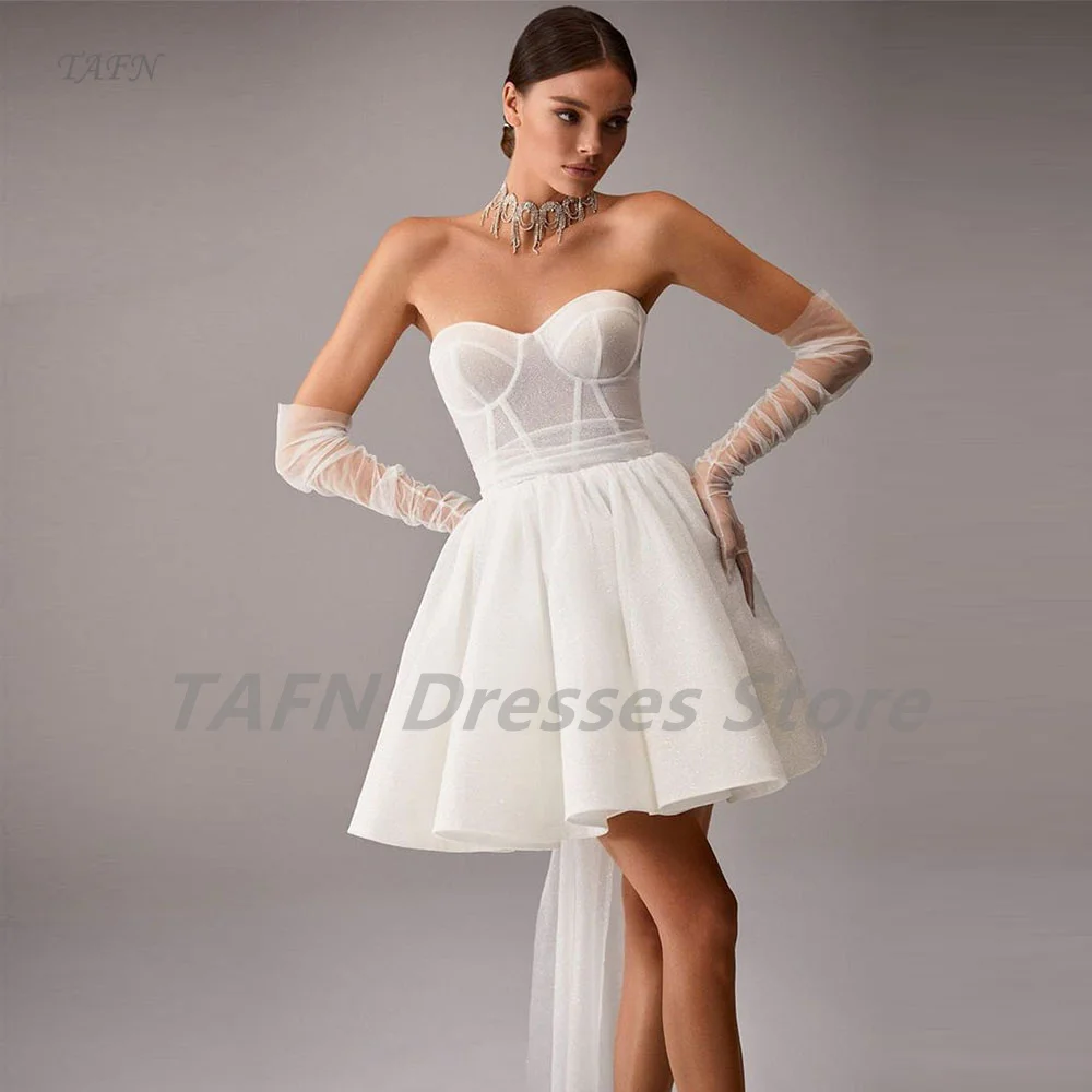 

TAFN Mini Wedding Party Dresses Sweetheart Collar Strapless Bridal Gown A-line Draped Simple Elegant Party Gown Custom Made