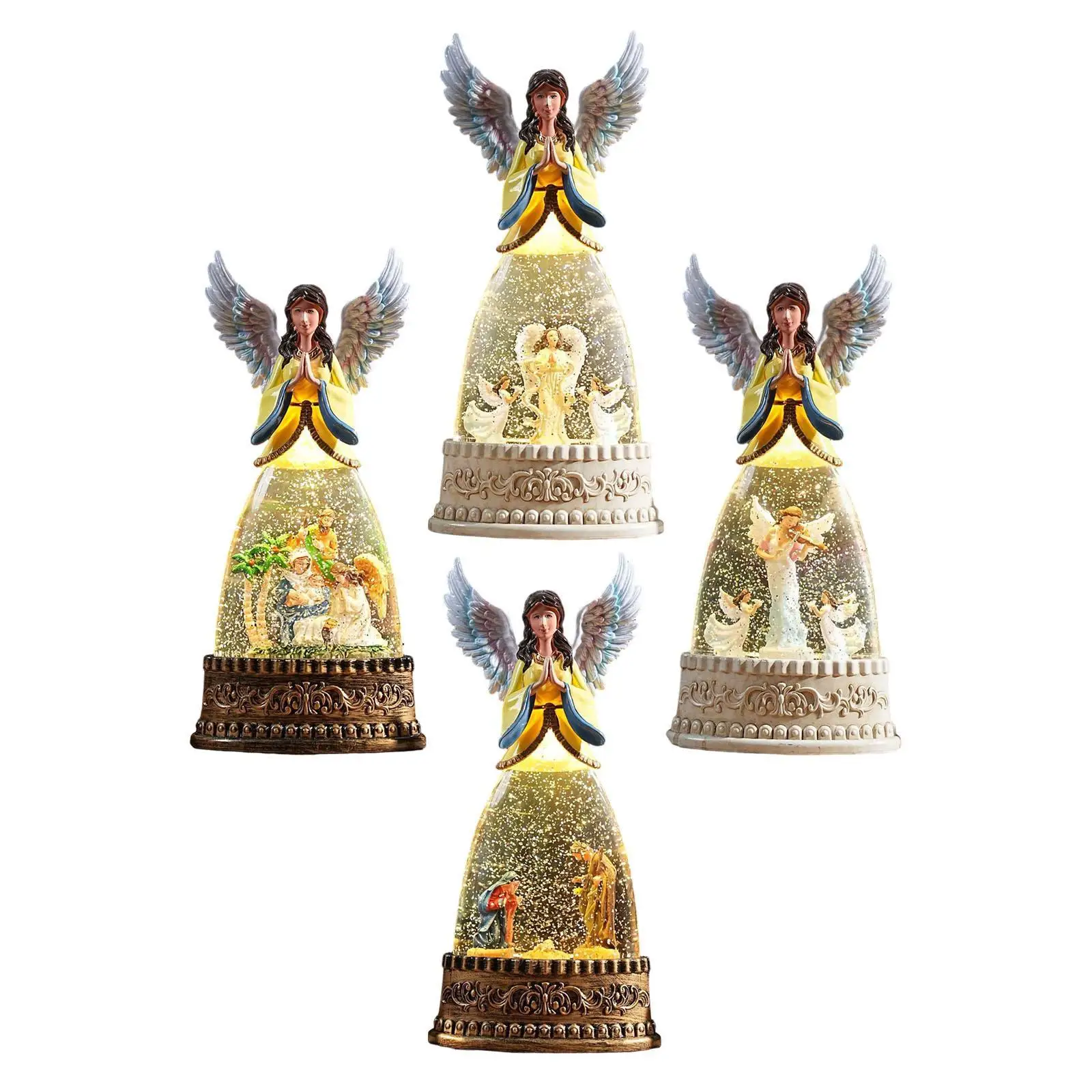 Lighted Angel Figurine Snow Globe Music Box Christmas Ornament Table Centerpiece for Holiday Decoration and Gifts