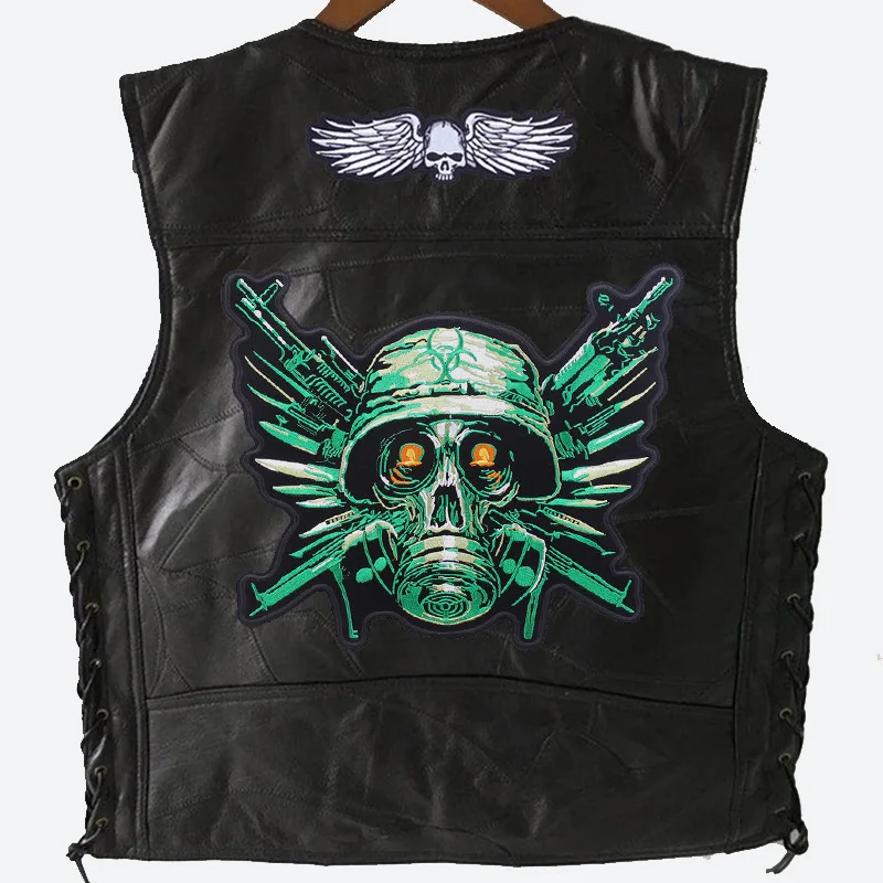 

Men's Denim Jacket Sleeveless Vest Newmen's Spring And Autumn Street Motorcycle Punk One-Eyed Skull Embroidered Pattern Leather