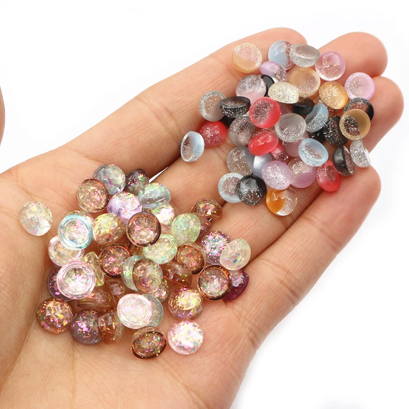 50pcs 8mm Round Random Mix Colors Built-in Shell Flat Back Resin Cabochons Cameo DIY Jewelry Making Accessories Findings