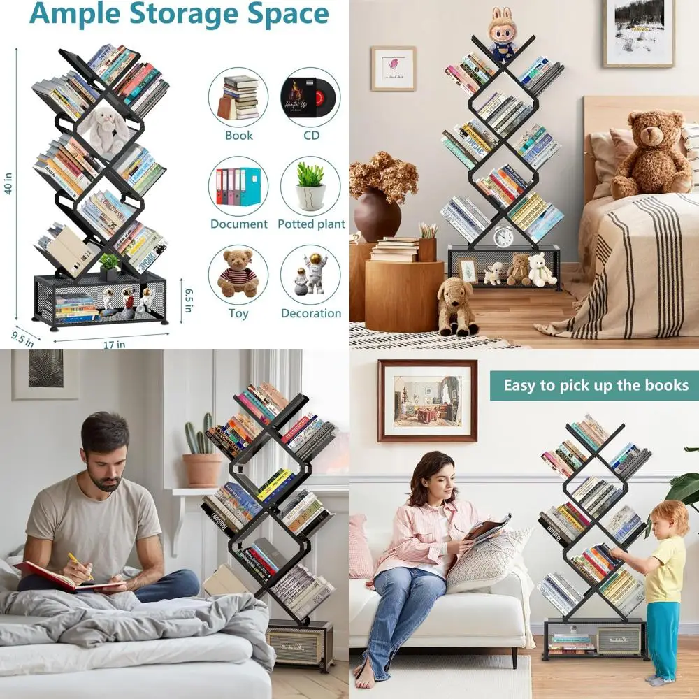 

9-уровневая винтажная книжная полка с местом для хранения, высокий тонкий органайзер для книг, книжный шкаф для гостиной/спальни/домашнего офиса