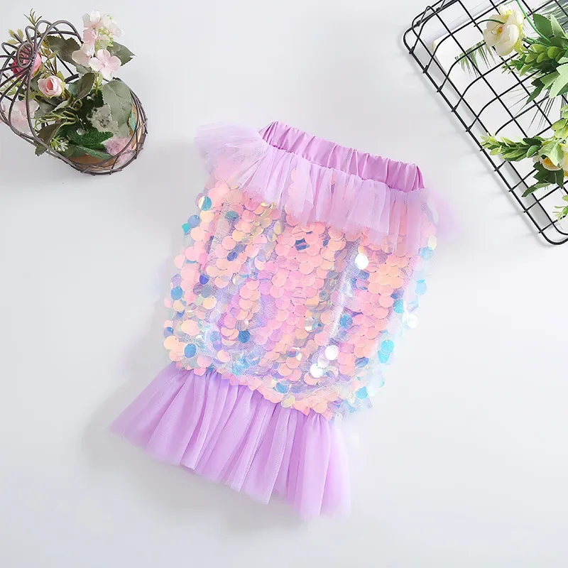 Multicolor Girls Mermaid Color Sequin Skirt 2024 Summer New Korean Fashion Children Skirt Baby Girl Mesh Fishtail Skirt 2-8T