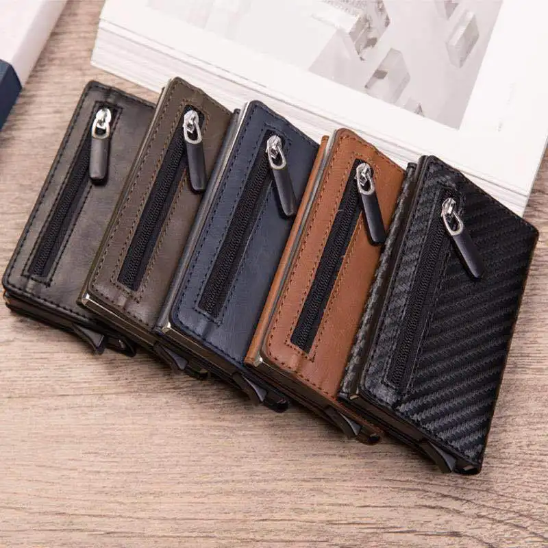 Anti Rfid Metal Business Card Holder Automatic Pop Up Case Men Trifold Coin Purse Small Carbon Visit Credit Cardholder for Men