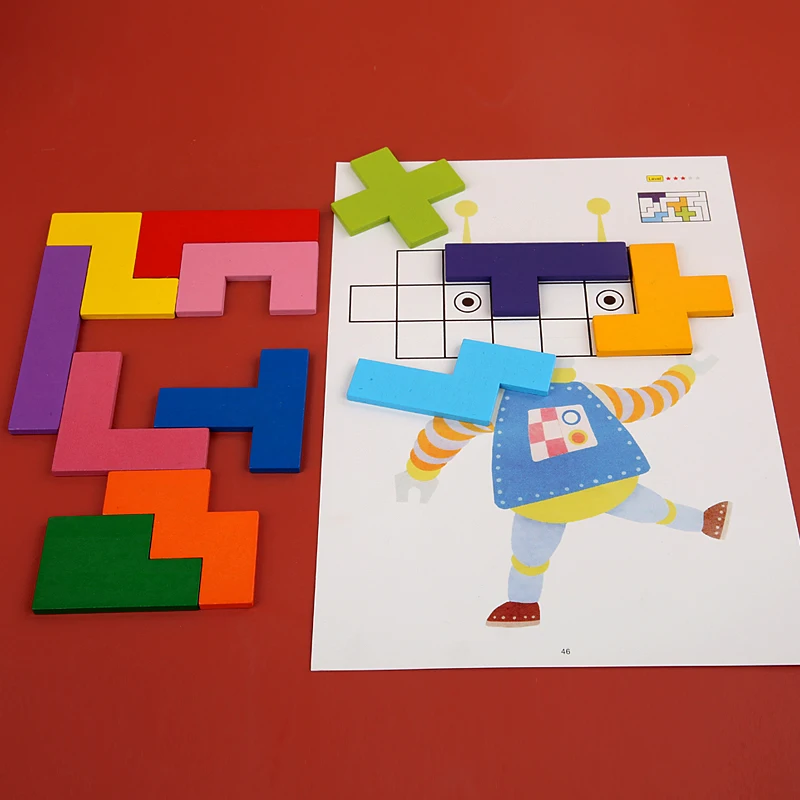 Wooden Geometric Shape Matching Puzzle Toy Tangram Math Toys Table Game Building Blocks Board Shape Sorting Toy Colorful Puzzle