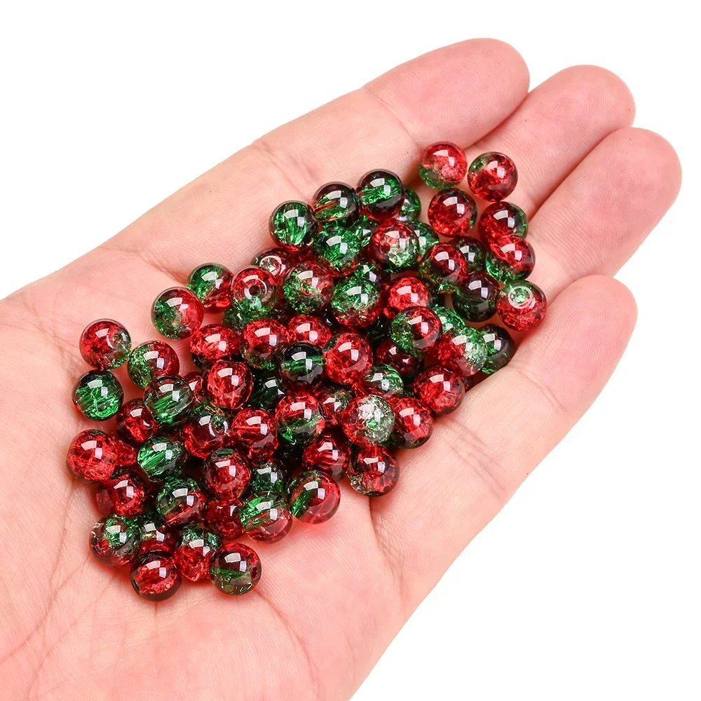 50/100pcs 8mm Christmas Crystal Glass Beads - Red & Green Gradient Crack Spacer Beads for DIY Jewelry (Bracelet/Necklace)