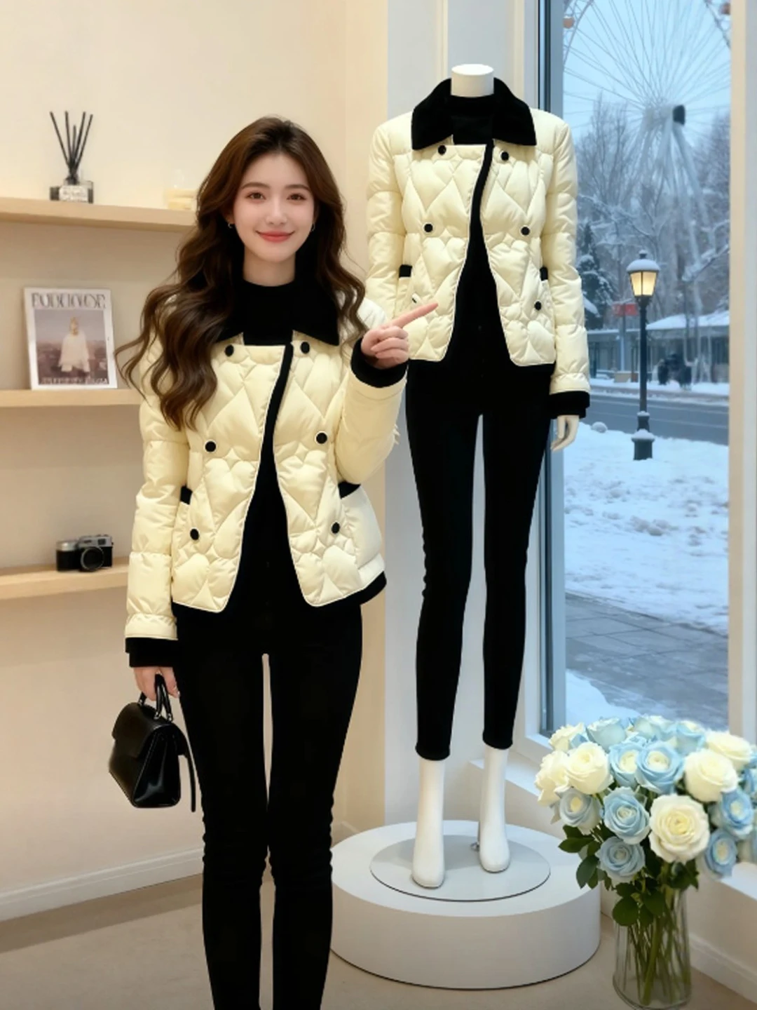 

Korean Sle ort Cotton Jaet Faionable And Gentle Spring Outerwear Quilted Design Comfortable Fit for Young Women