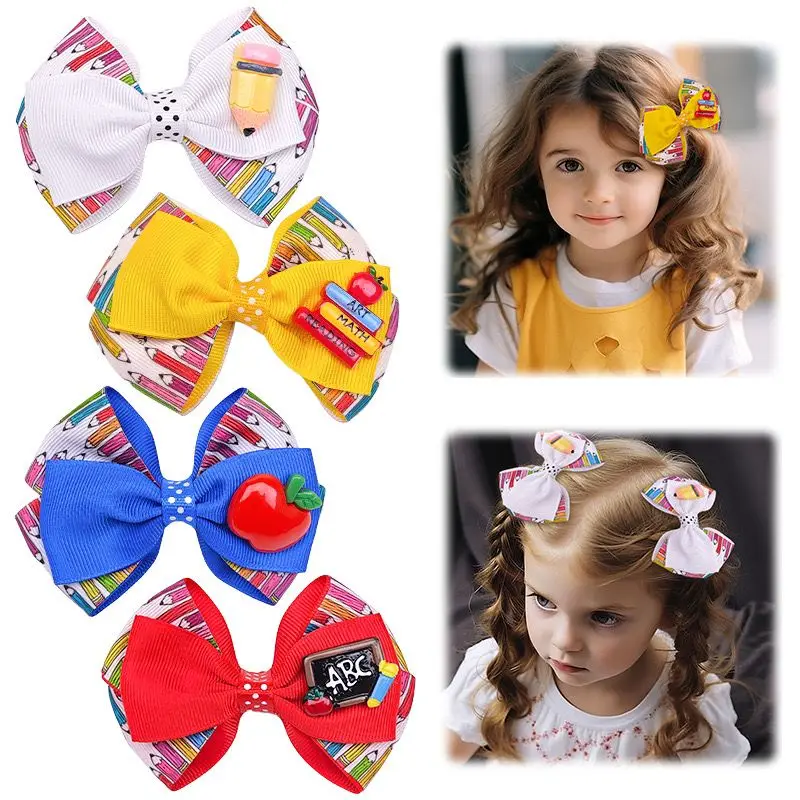 

24pc/lot New 3.6" Floral Printed Ribbon Hair Bow Hair Clips Baby Girls Back to school Hairpins Barrettes for Kids Headwear Bulk