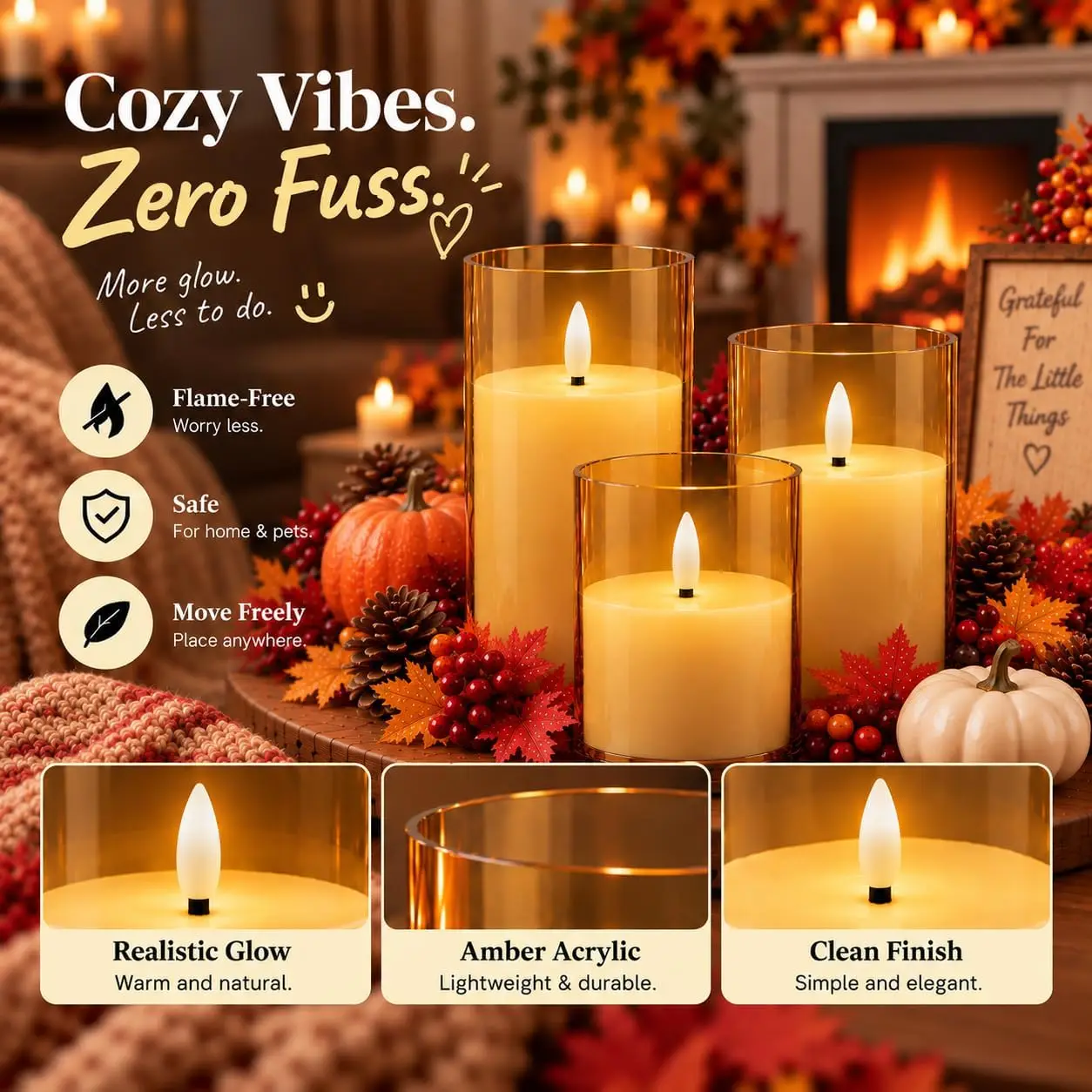 Flameless LED Candles Set, Electronic Candle Lights for Christmas Party Tabletop Home Decoration, Battery Operated Candle Decor