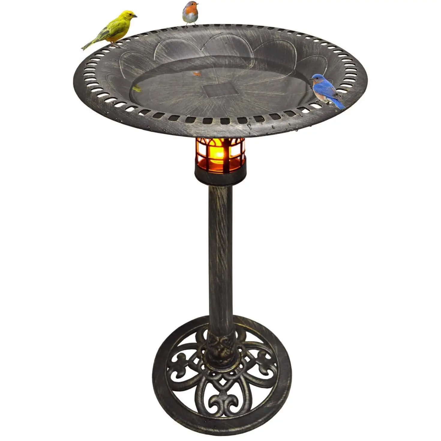 34 Inch Solar Powered LED Lighted Birdbath for Outdoors Yard Outside Outdoor Garden Decoration Pedestal Base Stand