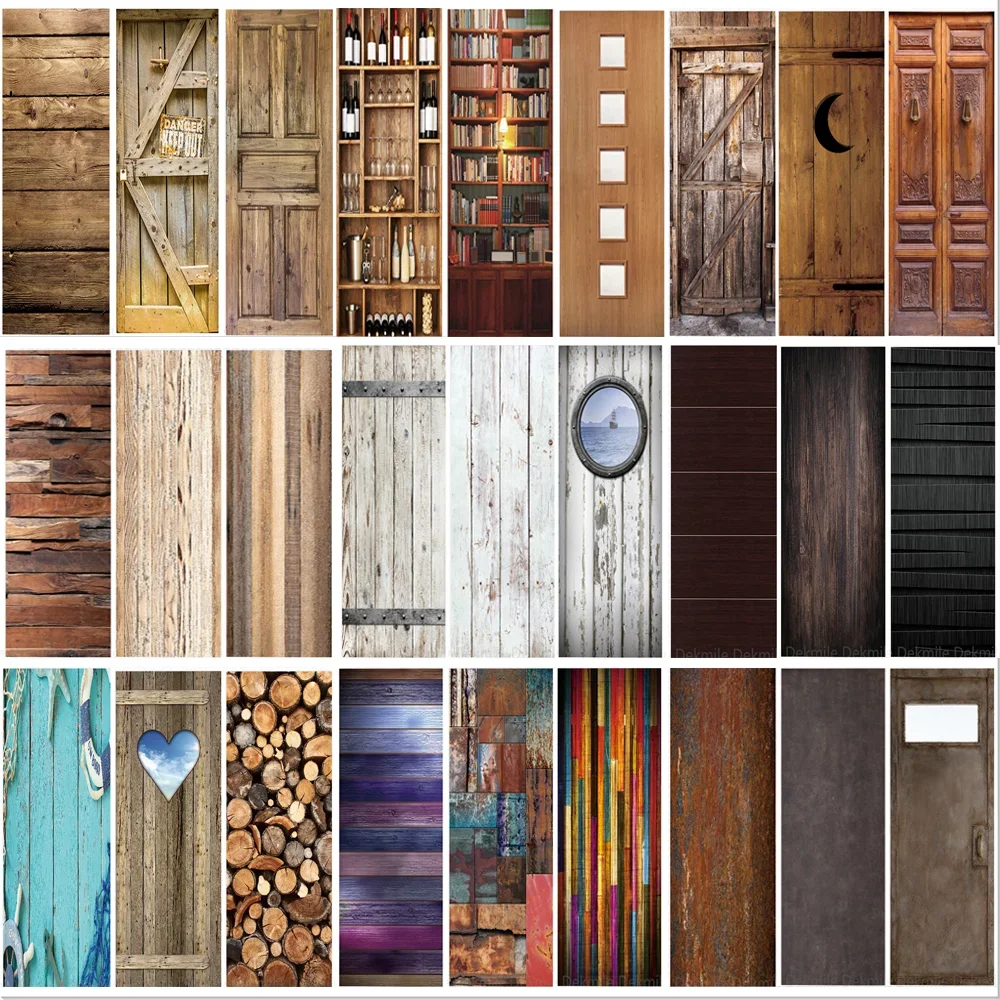 Imitation Wood Doors Wallpaper Retro 3D Self-Adhesive Vinyl Door Stickers Wall Sticker Living Room Corridor Decor Decal For Home