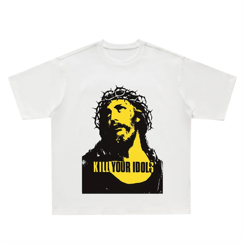 2025 اقتل أقوياءك تي شيرت الرجال القطن تيز يسوع طباعة قصيرة الأكمام الرجعية الهيب هوب المتضخم القمم Y2k تي شيرت ملابس للرجال #2