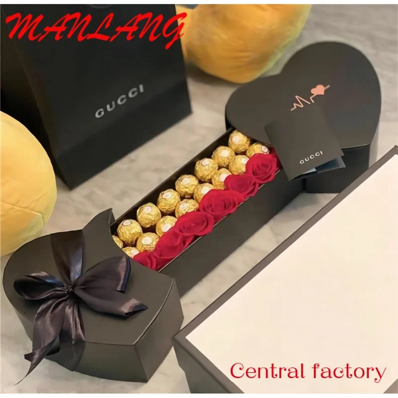 Custom  Double Heart Shaped Flower Box Love Drawer Flower Gift Box Gift Packaging Box