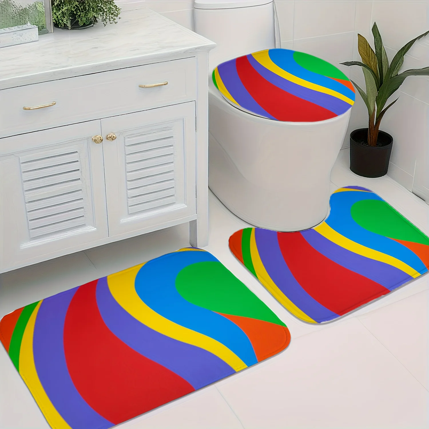 Modern Colorful Abstract 3pcs Bathroom Mat Set Printed Floor Rug Toilet Seat Cover Home Decor Bath Mat Supplies