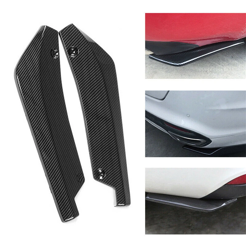 2Pcs Carbon Fiber Car Rear Bumper Lip Diffuser Splitter Spoiler Scratch Protector Universal