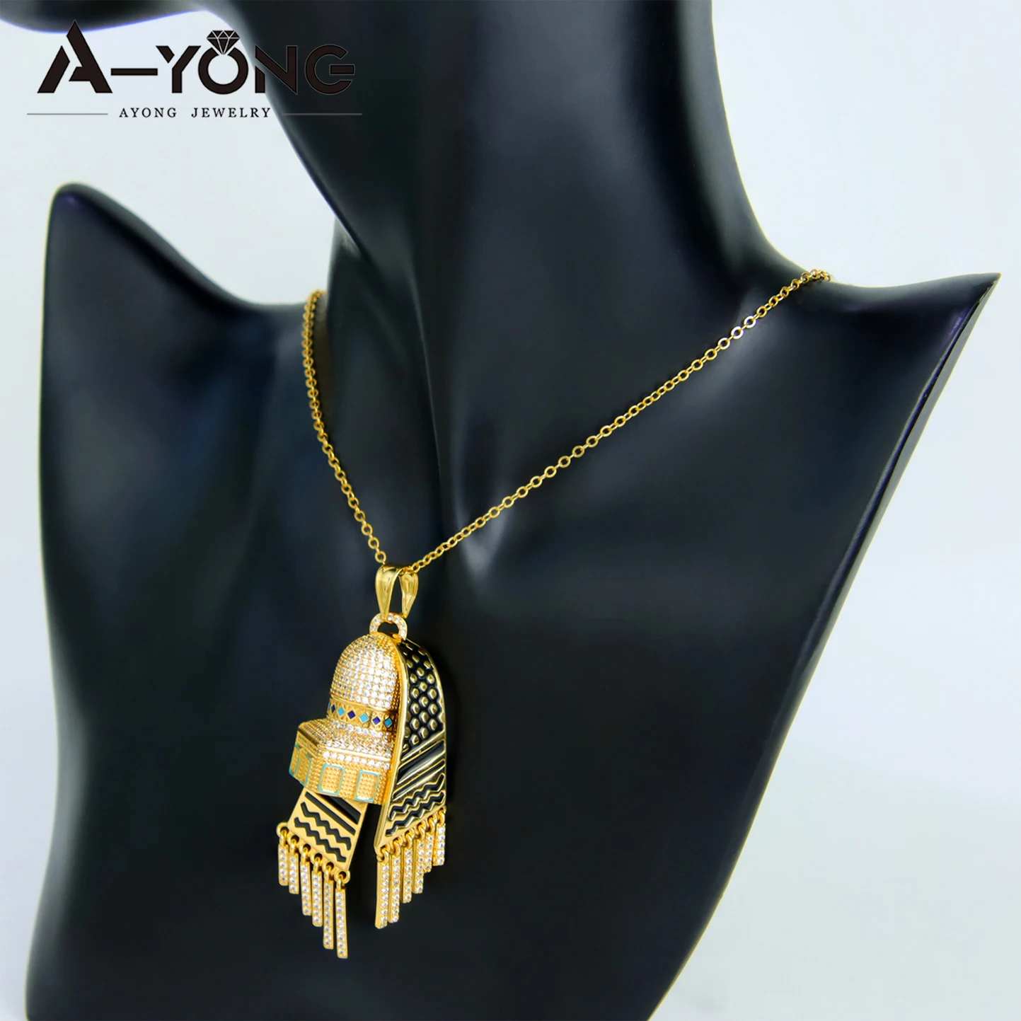 Dubai Fashion Zirconia Necklace 21k Gold Plated High Quality Arabic Lucky Chains Middle East Muslim Women Event Party Jewelry
