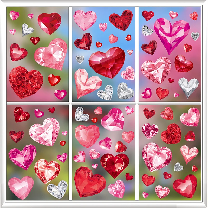 9pcs Pink Valentine Static Window Sticker Happy Valentine‘s Day Decor For Home Sweet Cupid Love Heart Decor Wall Door Stickers