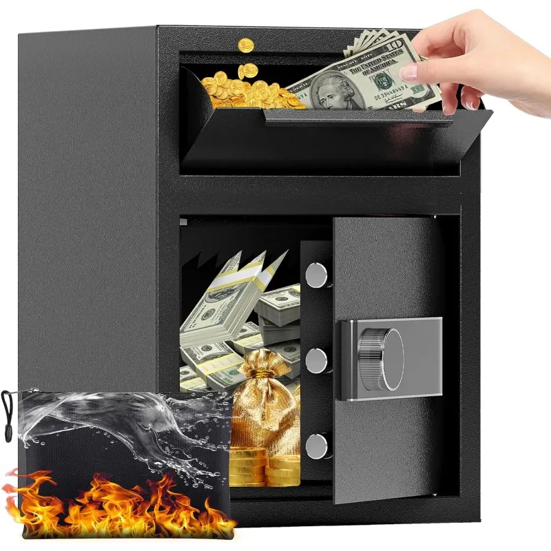 

1.8 Cub DropSafe with Front Drop Slot - Fireproof Digital Security Safe Box with Combination Lock for Cash and Documents