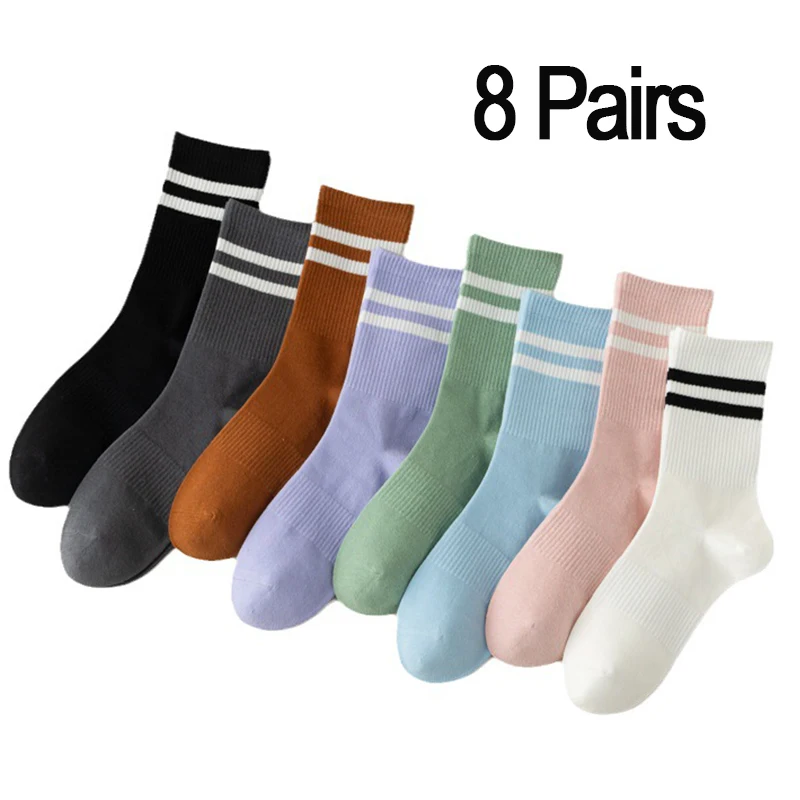 HA WA-Calcetines deportivos de Color sólido para mujer, medias transpirables, coloridas, suaves y sueltas, a la moda, 8 pares