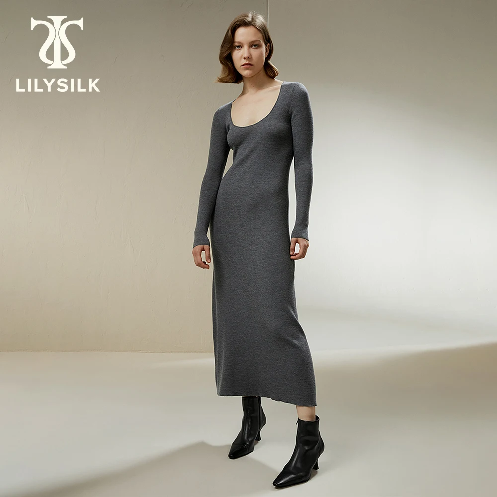 Abito in lana di seta LILYSILK per donna 2023 autunno nuovo abito longuette in lana Merino Ultra Fine elegante abbigliamento da festa di lusso Traf