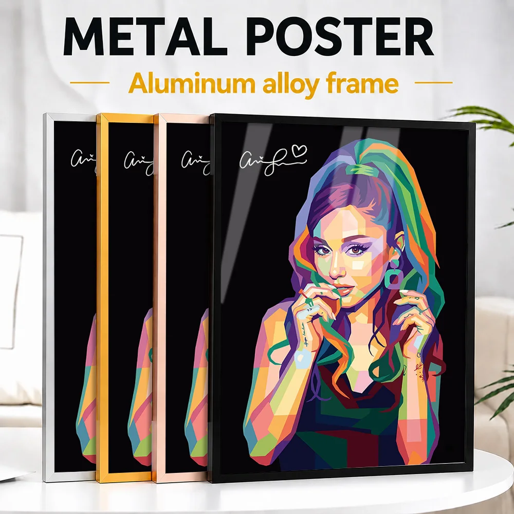 Ariana Grande Pop Color Metal Poster With Aluminum Alloy Frame Personalized Photo Bold Geometric Style Wall Art For Music Room
