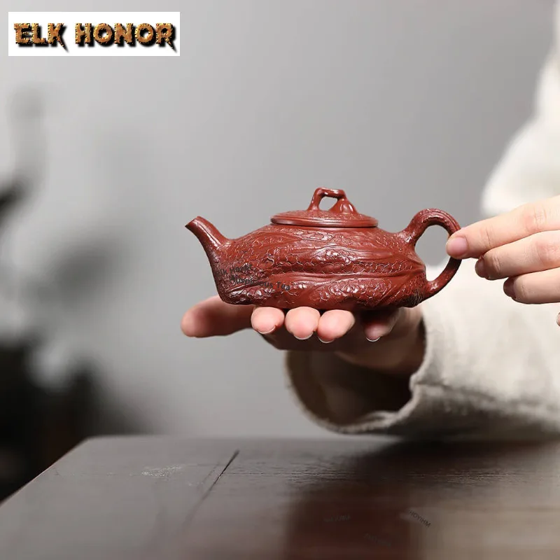 200ml Yixing Purple Clay Teapots Famous Artists Handmade Bionic Leaf  Pot Raw Ore Dahongpao Mud Kettle Chinese Zisha Tea Set