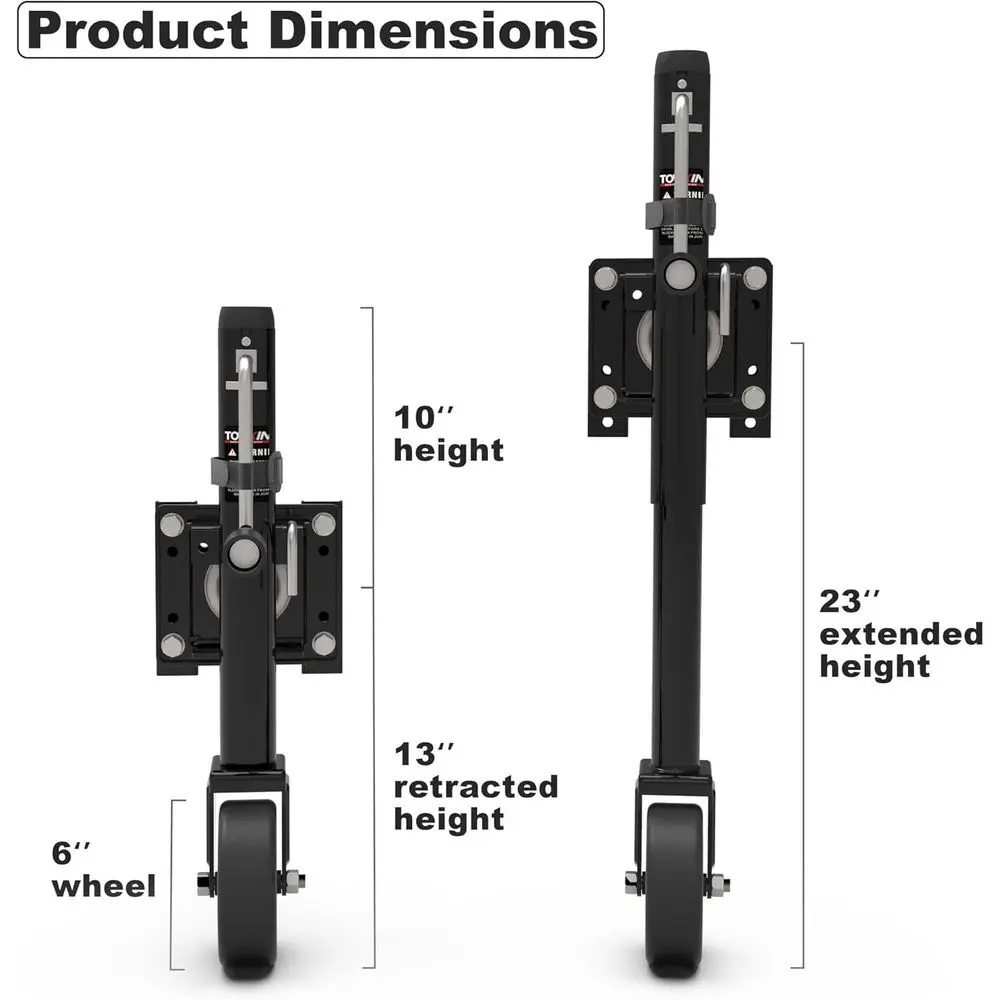 مقبس مقطورة بعجلة بقضبان مطورة، حركة عمودية مقاس 10 بوصات، 1500 رطلاً، للمركبات الترفيهية والقوارب والمقطورة والمزيد، أسود