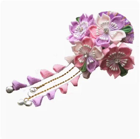 Hairpin Japanese kimono Yukata Headdress Crinkle Cloth Sakura Hair Clip DIY Cosplay Hanfu Tassel Tsumami zaiku Handmade Kanzashi