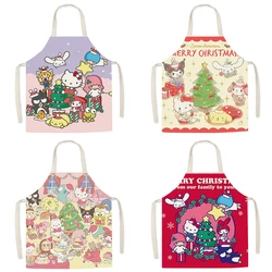 Sanrio Christmas apron ‌‌ Kuromi Cinnamon Dog Print Linen Apron Kitchen Restaurant Waiter Chef Apron Children's Bib Anti-fouling