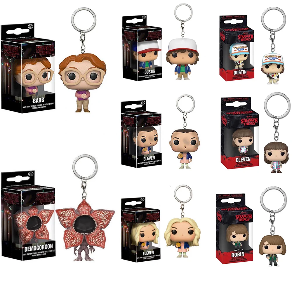 Stranger ELEVEN Demogorgon DUSTIN Barb Steve Robin Keychain Toy Vinyl Figure Pocket Things Keychain Model Toys ﻿