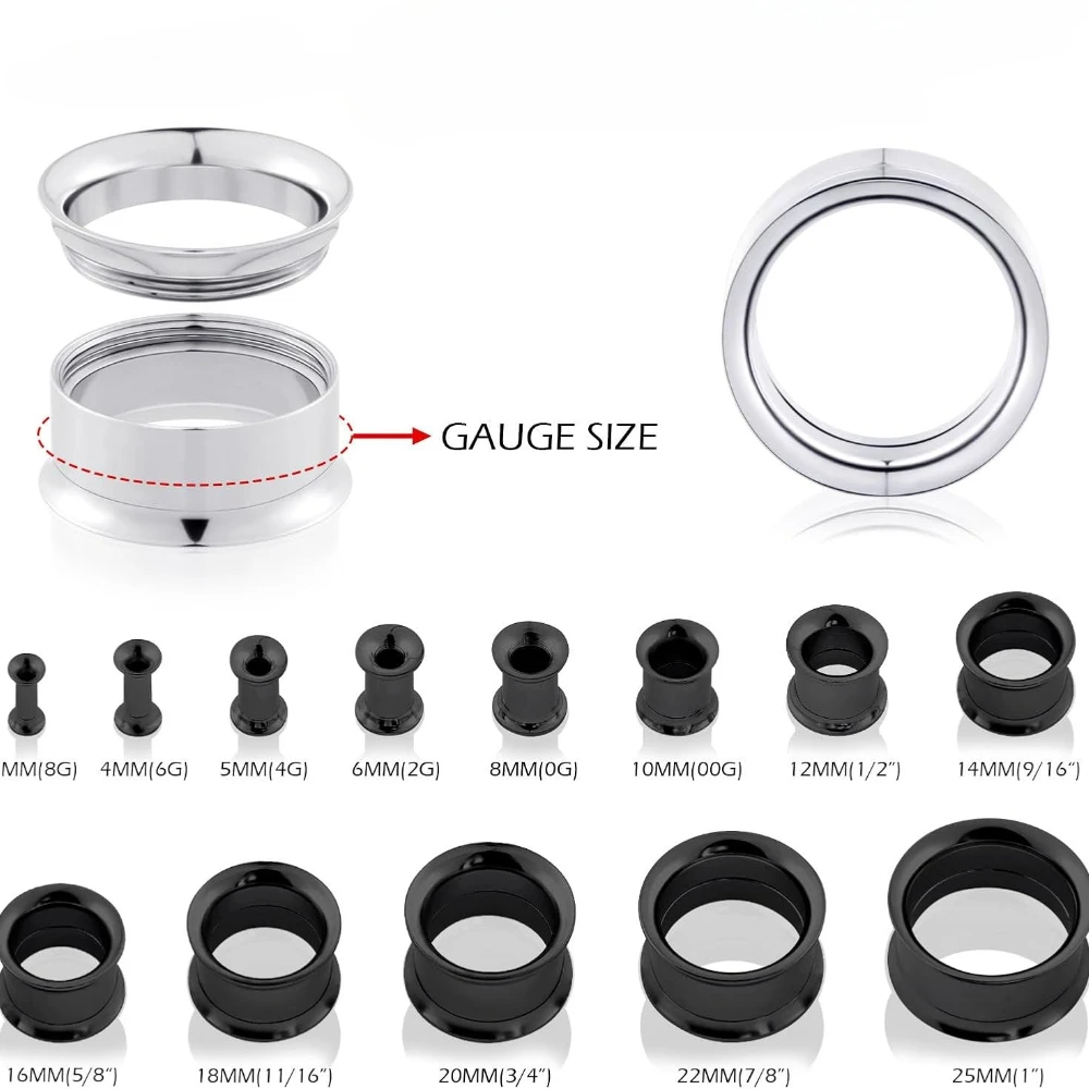 2 Paar Edelstahl Ohrtunnel Messgeräte Double Flare Ohrringe Expander Bahren Piercing Körperschmuck 8G-1" – Detail 2