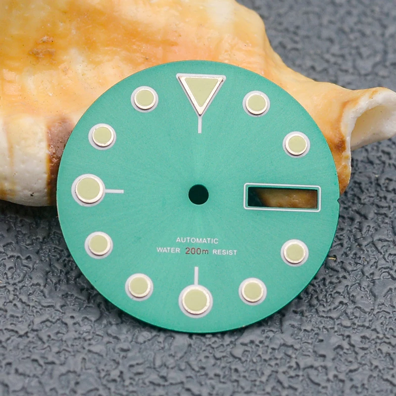 Green Luminous 28.5mm Dial NH35 NH36 Watch Dial Fit 7s26 NH35 NH36 Watch Movement Turtle Abalone SKX007 Tuna Watch Repair Parts