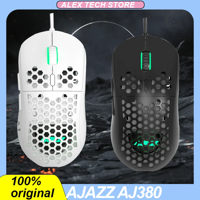 

Ajazz Aj380 Wired Mouse Hollow-Out Design 16000 Dpi Adjustable 6 Buttons Ergonomics Lightweight Esports Gaming Mouse Office Gift