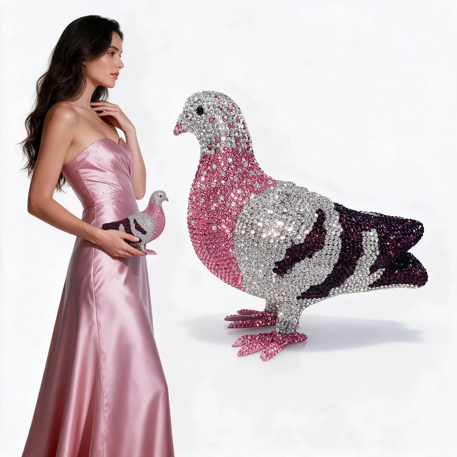 Rhinestone Bird Purse Dove Silhouette Three Tone Stones Sparkle Detail For Brides Banquets And Formal Dress Occasions