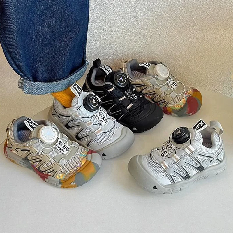 

2025 New Children Sneaker Boy Outdoor Hiking Shoes Rotating Buckle Summer Breathable Girls Running Shoes Boy Sports Shoes