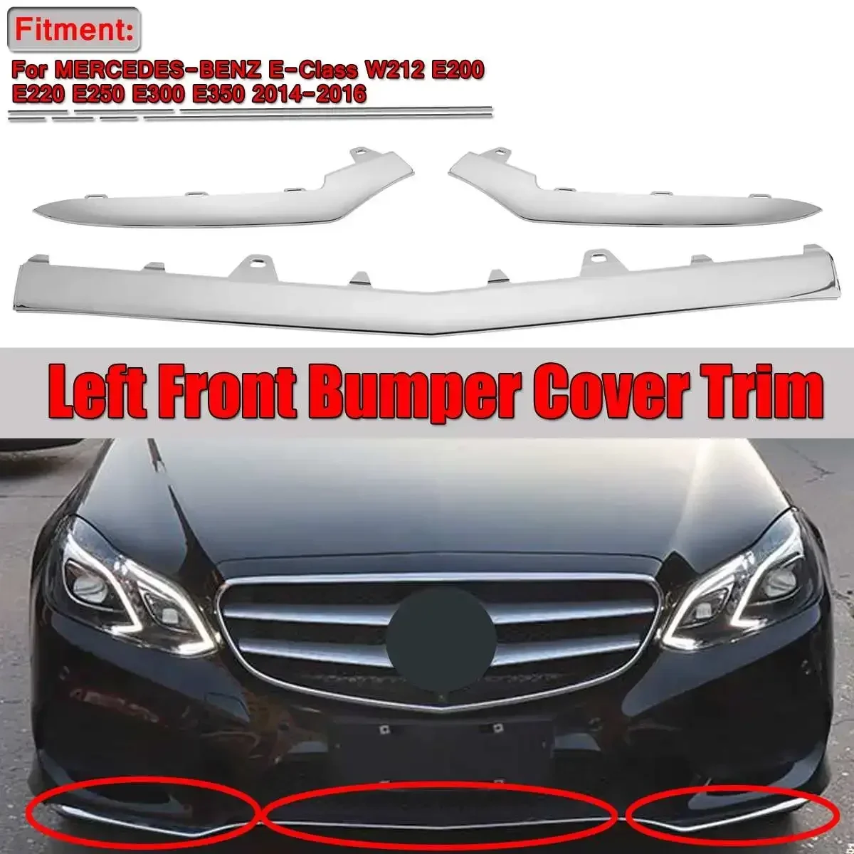 

Car Front Bumper Lip Diffuser Spoiler Lip Lower Chrome Trim For Mercedes For Benz E-Class W212 E200 E220 E250 2014-2016 Body Kit