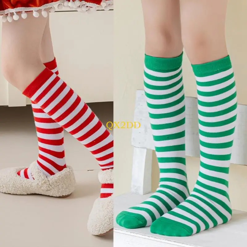 

QX2D полосатые носки до середины икры для детей, дышащие мягкие носки, школьная одежда для игр